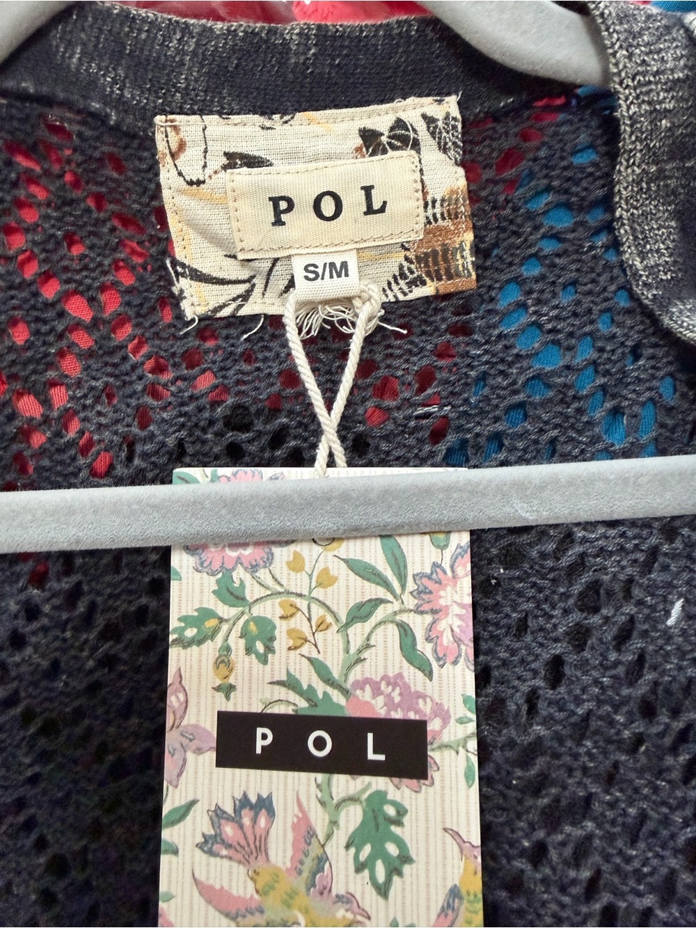 POL Charcoal Open-Knit Cardigan Sweater